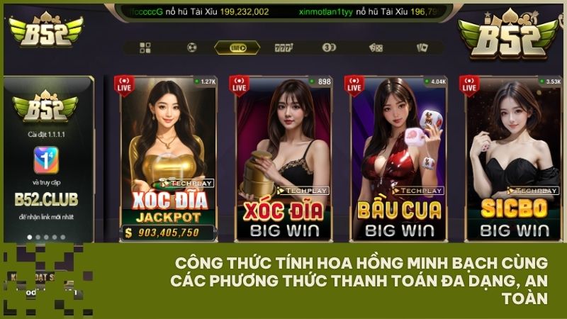 Công thức tính hoa hồng minh bạch cùng các phương thức thanh toán đa dạng, an toàn dành cho đại lý B52Club