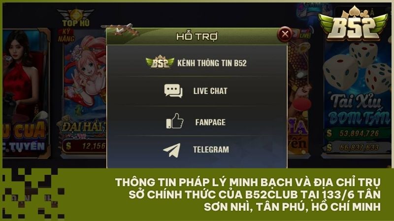 Thông tin pháp lý minh bạch và địa chỉ trụ sở chính thức của B52Club tại 133/6 Tân Sơn Nhì, Tân Phú, Hồ Chí Minh