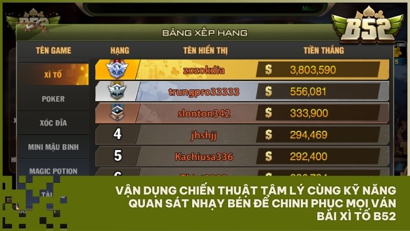 Nắm vững mẹo tố bài tại Xì Tố B52 Club để hạ gục mọi đối thủ và mang về phần thưởng