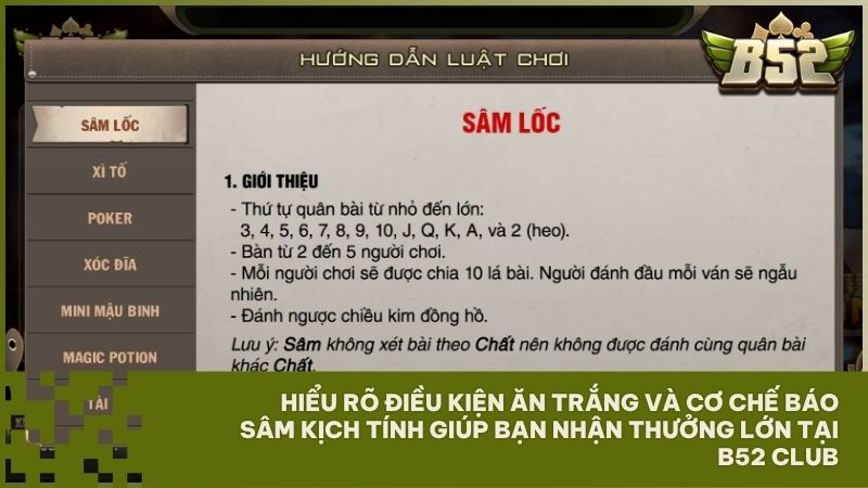 Nắm vững luật Báo Sâm giúp bạn thắng trắng và nhận thưởng lớn tại sảnh bài B52 Club