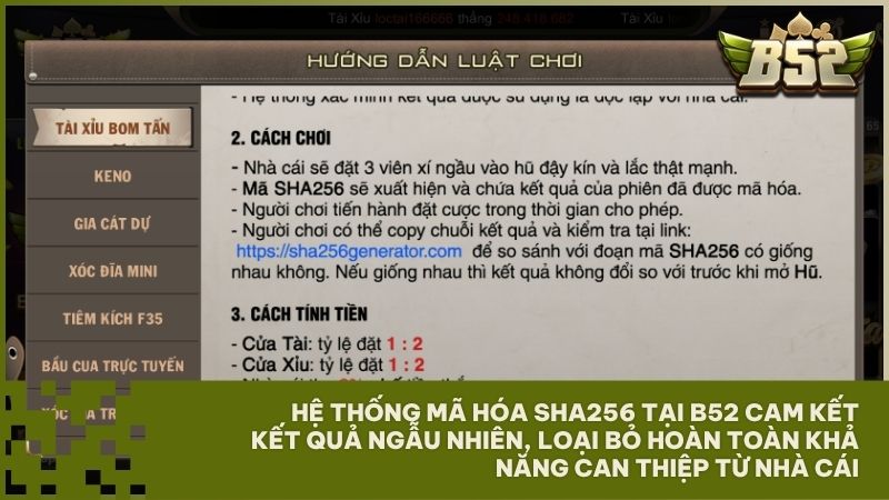 Công nghệ SHA256 giúp người chơi tại B52 dễ dàng kiểm tra tính minh bạch, chính xác của mọi phiên cược